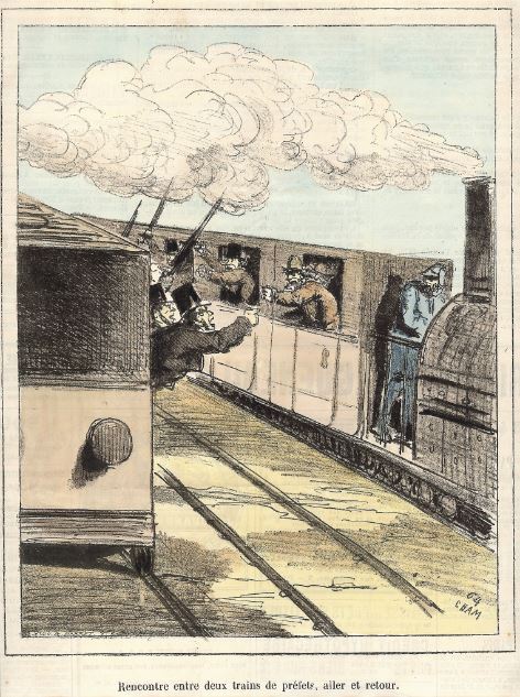 Cham, Rencontre entre deux trains de préfets, aller et retour, 1877