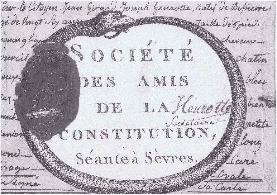 Carte de membre de la Société des Amis de la Constitution de Sèvres (recto)